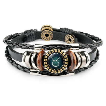 Multilayer Leather Bracelet 12 Constellation Zodiac Sign Jewelry Gym From House Taurus