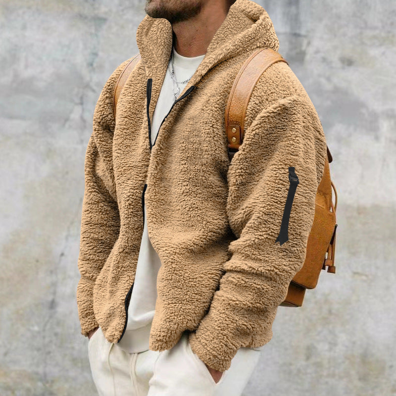 Plush Hooded Jacket Men's Autumn And Winter Fleece