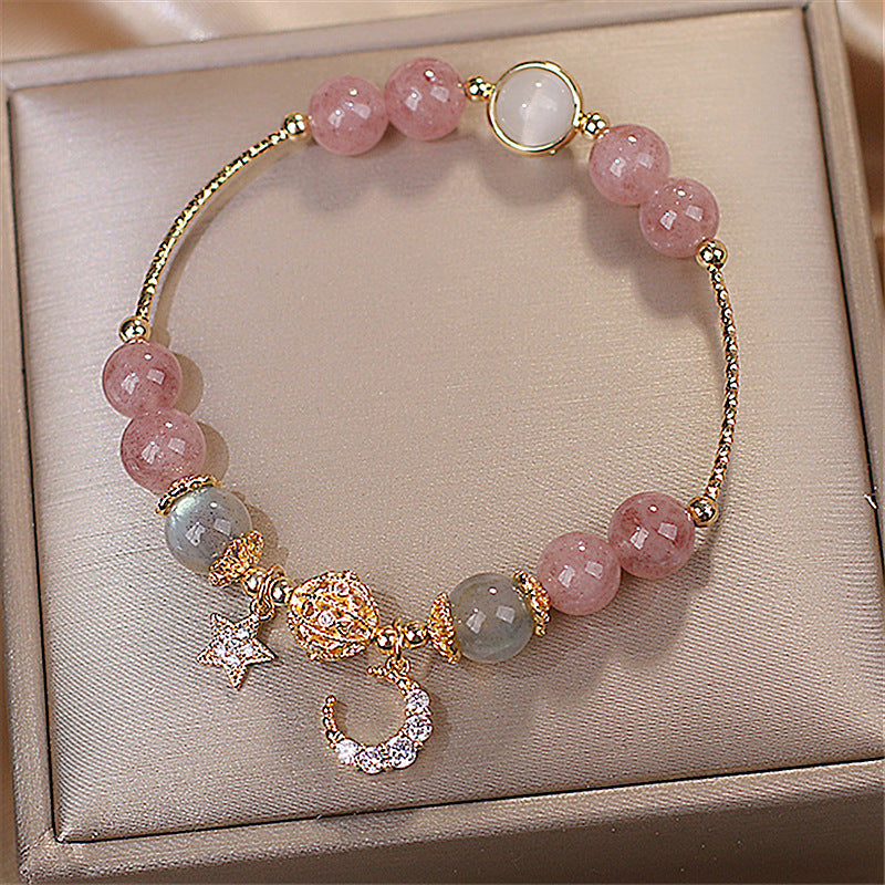 Natural Stone Star And Moon Strawberry Crystal Bracelet Jewelry DealSniper.net