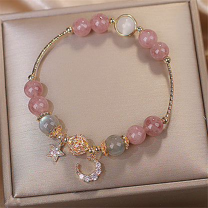 Natural Stone Star And Moon Strawberry Crystal Bracelet Jewelry DealSniper.net