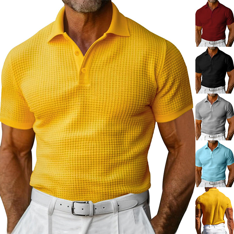 Waffle Short Sleeve Polo Shirt Men's Fashion Men Gym From House