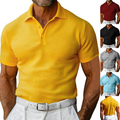 Waffle Short Sleeve Polo Shirt Men's Fashion Men Gym From House