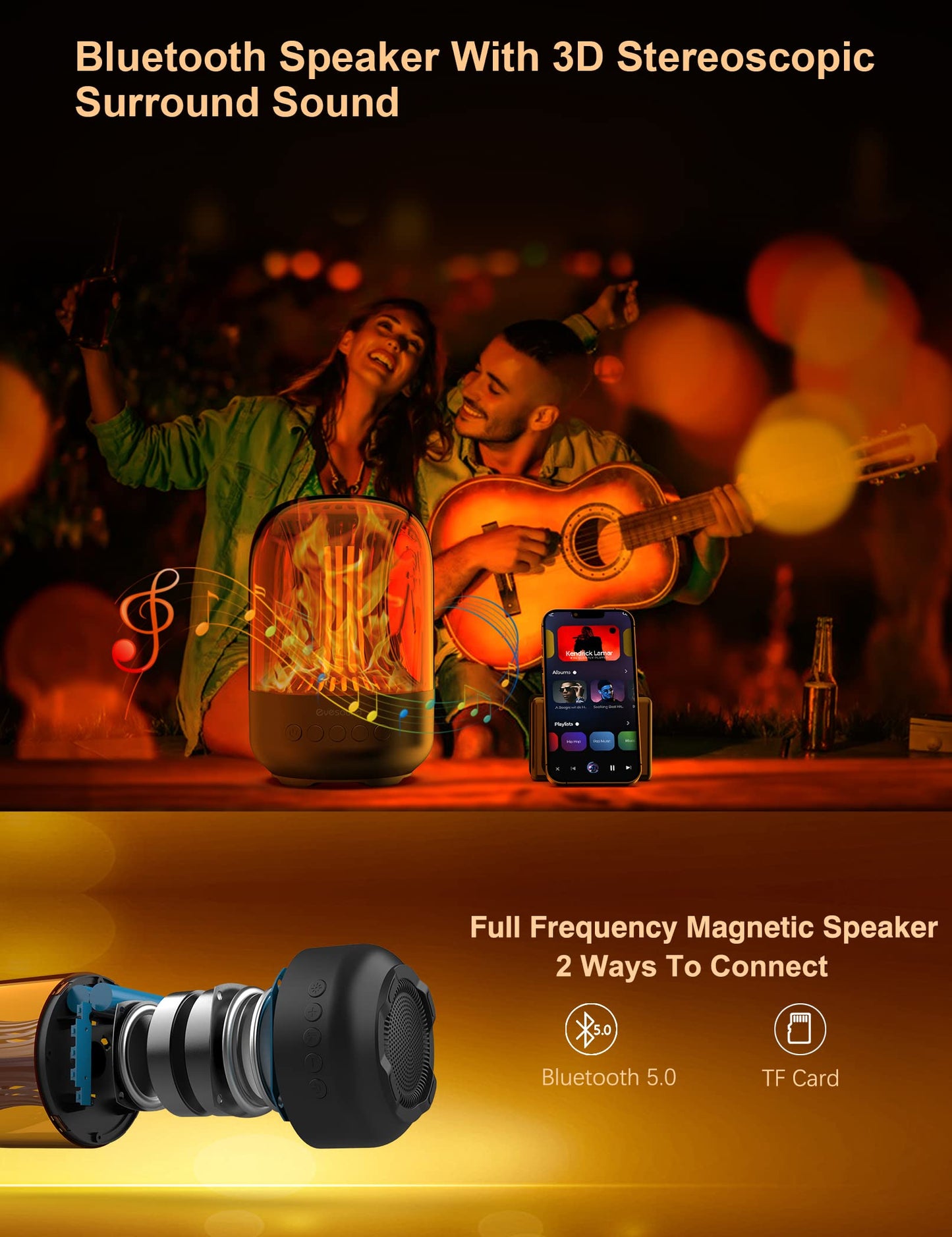 New Smart LED Colorful Bluetooth Speaker Atmosphere Flame Light House Gym From House