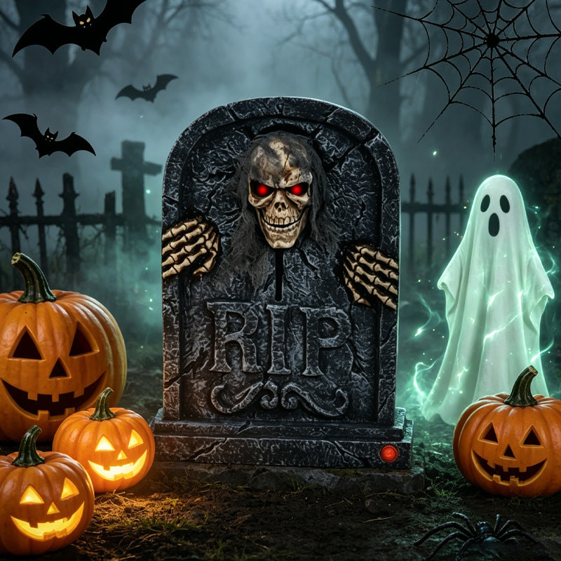 Halloween Creative Electric Tombstone With Swinging Skeleton Holidays DealSniper.net Z363 Swinging skull tombstone