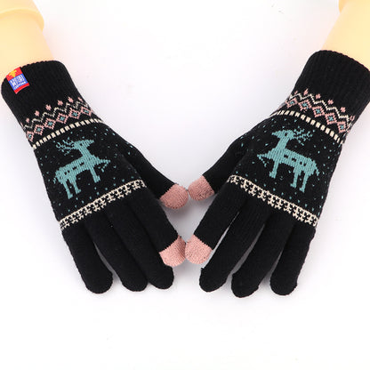 Women's Cute Animal Deer And Snowflake Knitted Gloves Full Finger