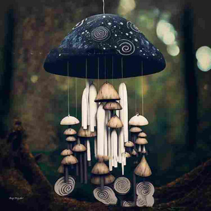 Mushroom Wind Chimes Colorful Handmade Resin Art Decoration Home Decor DealSniper.net Black Mushrooms