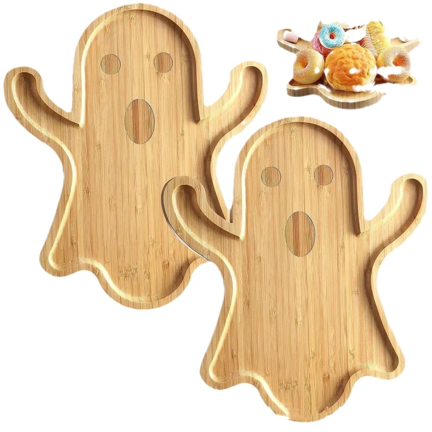 Halloween Ghost Wood Pan Plates Fruit Dishes Decorative Tray