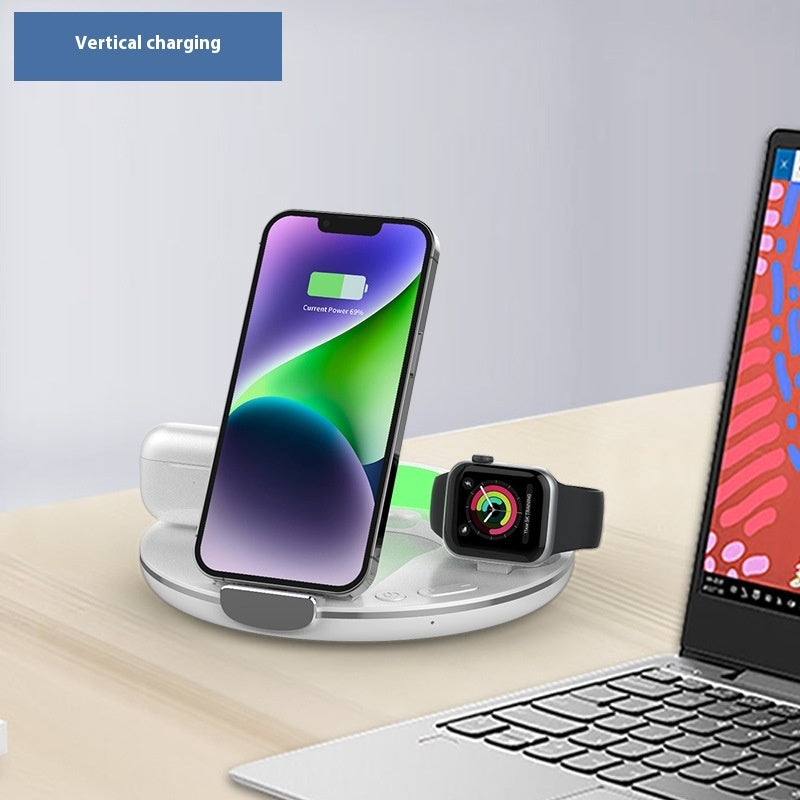 Folding Three-in-one Wireless Charger Vertical Desktop Phone Holder Electronics DealSniper.net