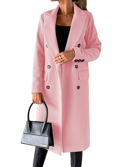 Long Sleeve Lapel Coat Winter Fashion Solid Double Breasted Women dealsniper-net Pink 2XL