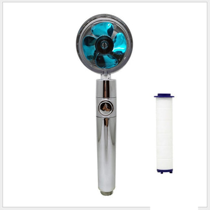 Propeller Driven Shower Head With Stop Button And Cotton Filter House DealSniper.net Blue with 1PC PP cotton