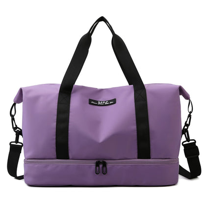 Large Capacity Travel Duffle Bag With Shoes Compartment Portable Sports Gym Fitness Waterfproof Shoulder Bag Weekender Overnight Handbag Women Travel dealsniper-net Purple