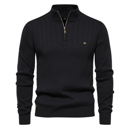 Men's Stand Collar Sweater Fashion Half-zipper Solid Color