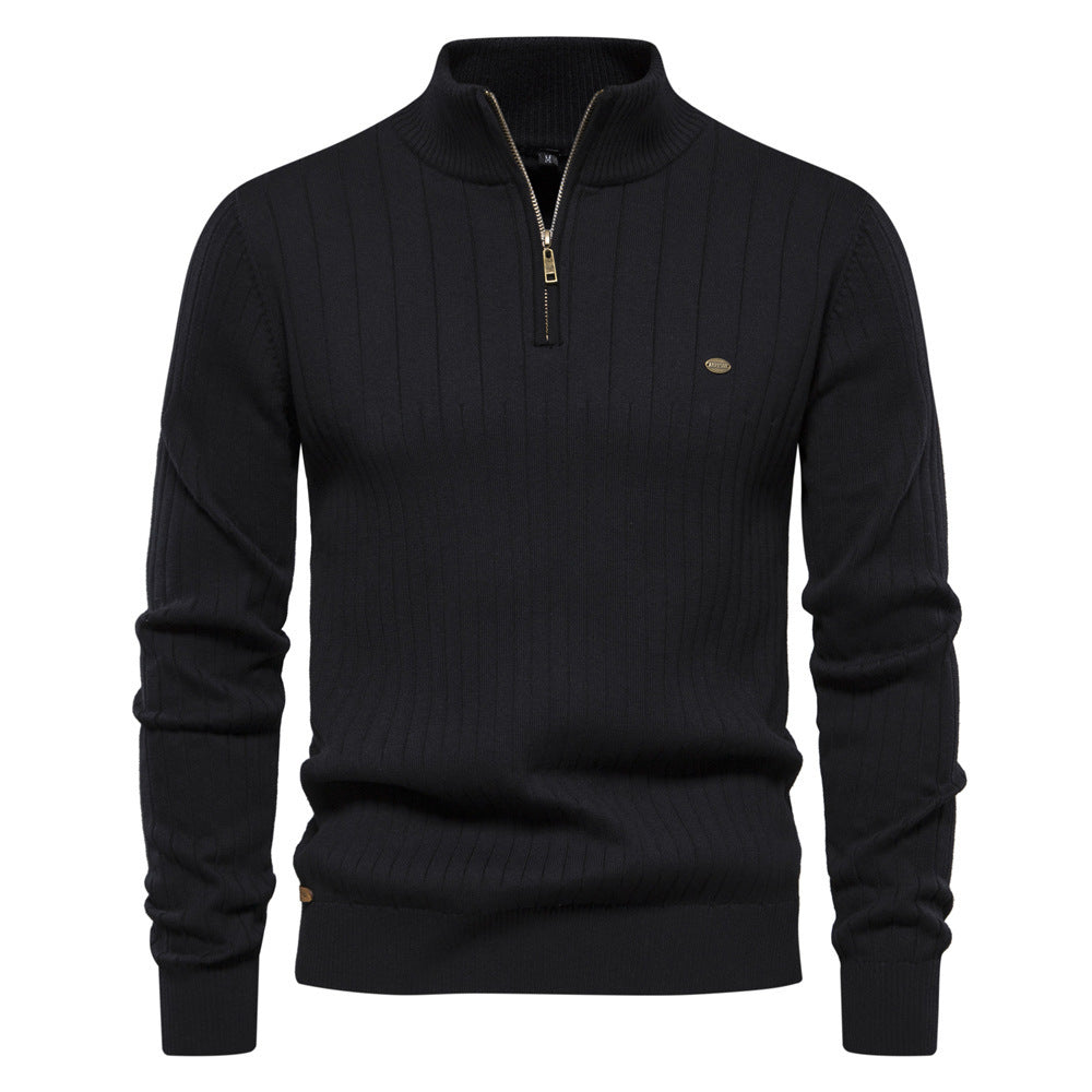 Men's Stand Collar Sweater Fashion Half-zipper Solid Color Men DealSniper.net Black L