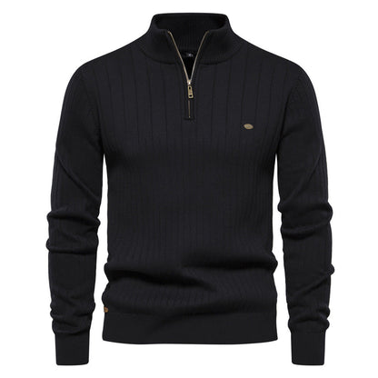 Men's Stand Collar Sweater Fashion Half-zipper Solid Color Men DealSniper.net Black L