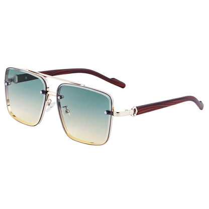 Square Frame Cut Edge Sunglasses Men's Imitation Wood Grain Men Gym From House C6 upper blue and lower orange