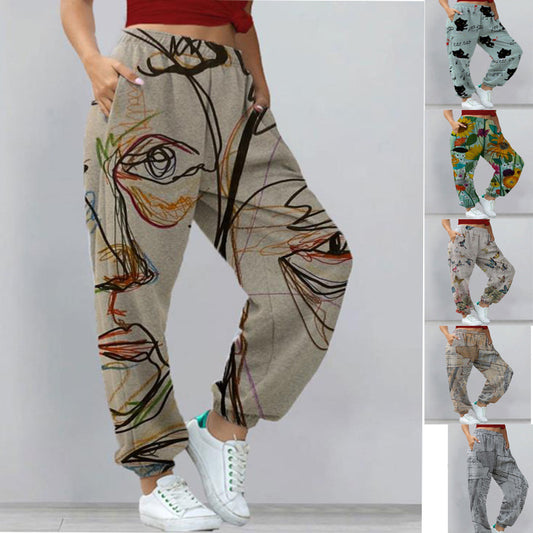 Women's Harem Pants Print Yoga Boho Sports Trousers With Pockets