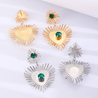 Bohemian Sunflower Heart-shaped Earrings With Rhinestone Jewelry dealsniper-net
