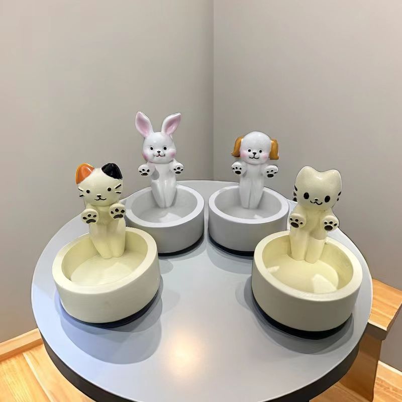 Cartoon Kitten Candle Holder Warming Its Paws Cute Pets Gym From House