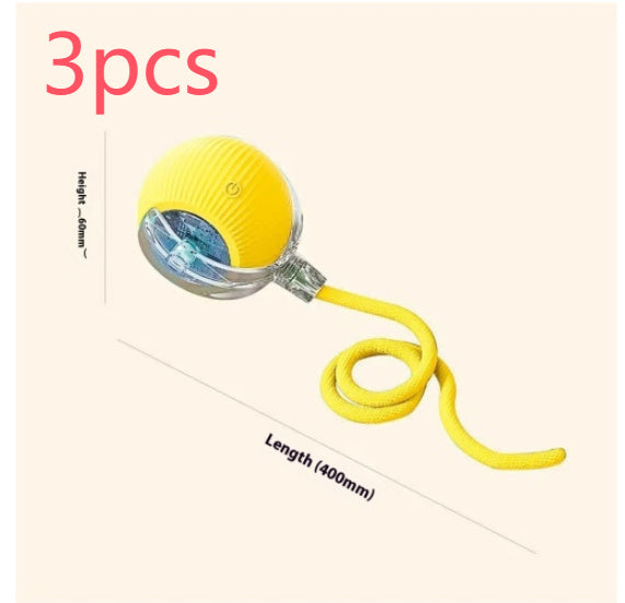 Electric Cat Toy Automatic Cat Ball Self-entertainment Rolling Ball Pets DealSniper.net Yellow with rope Birdsong 3PCS