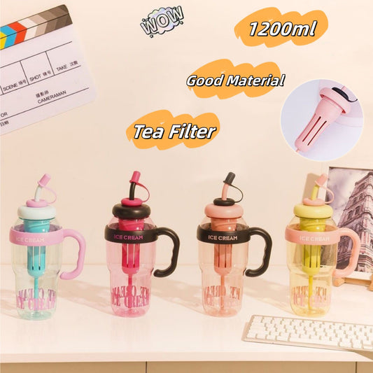 Plastic Water Bottle With Straw Cartoon Cup Drinking Cup