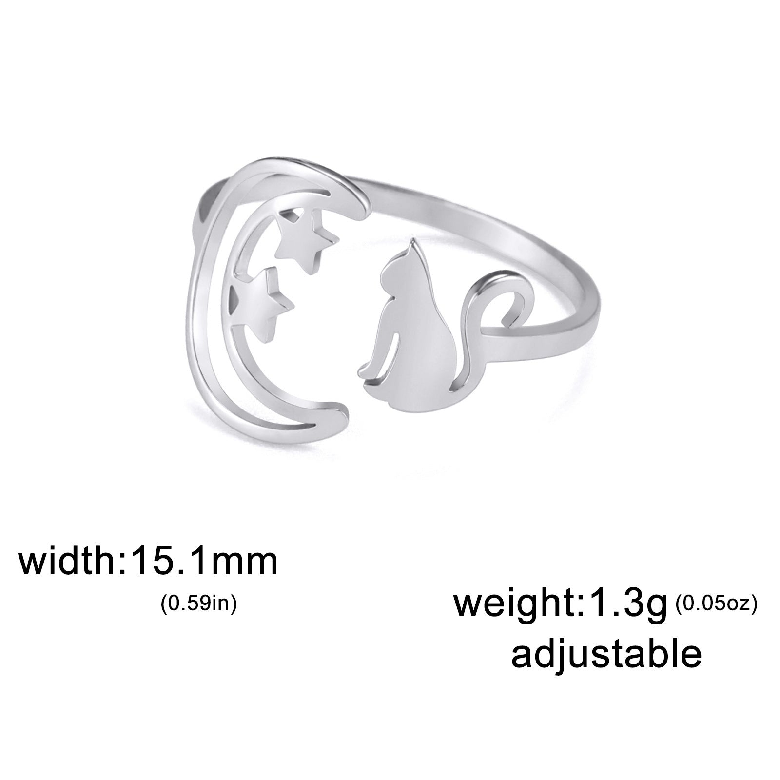 Personalized Simple Women's Crescent Star Cat Ring Jewelry dealsniper-net