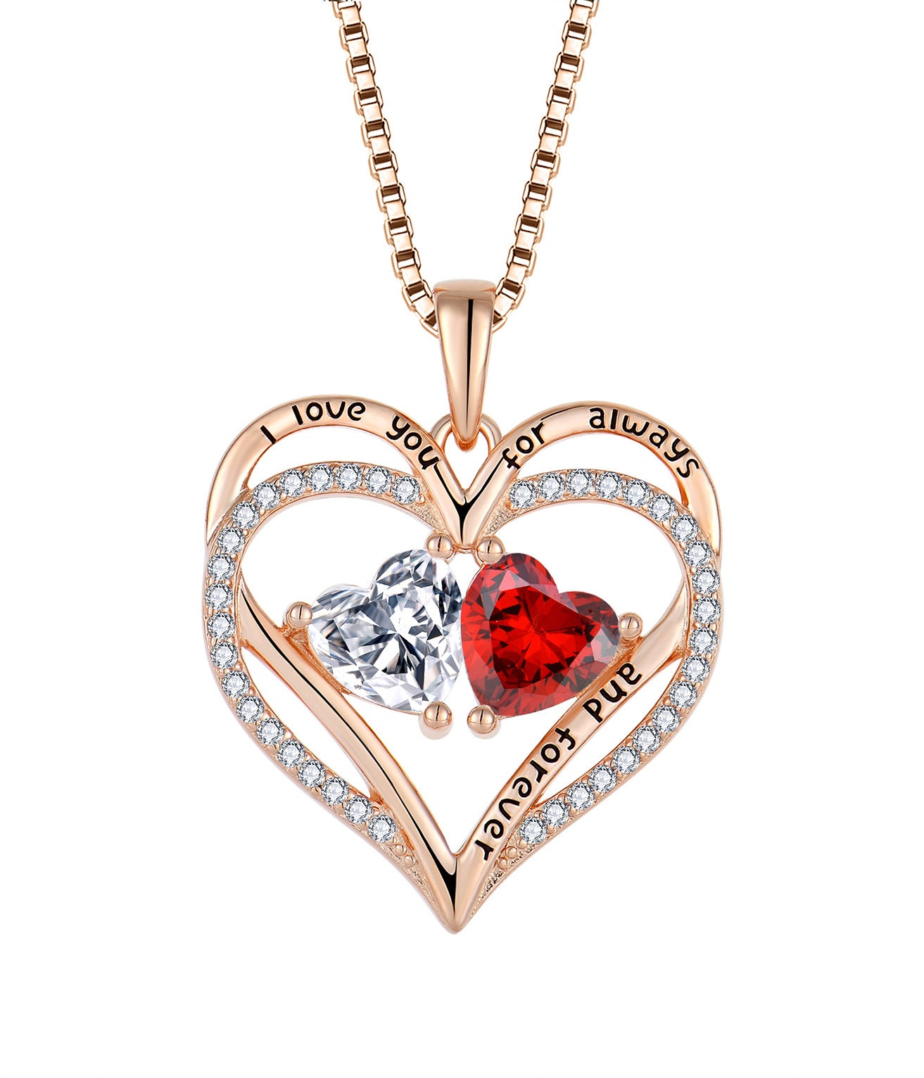 S925 Silver Double Love Necklace With Rhinestones Jewelry dealsniper-net