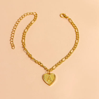 Initial Letter Anklet Gold Color Heart Pendant Foot Bracelets Women Jewelry dealsniper-net A