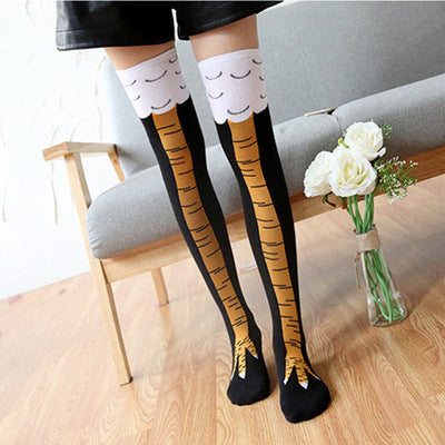 Spring And Autumn Knee Socks Funny Chicken Socks Women DealSniper.net Black A