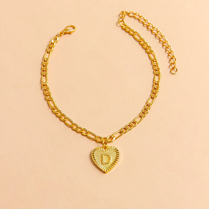 Initial Letter Anklet Gold Color Heart Pendant Foot Bracelets Women Jewelry dealsniper-net D