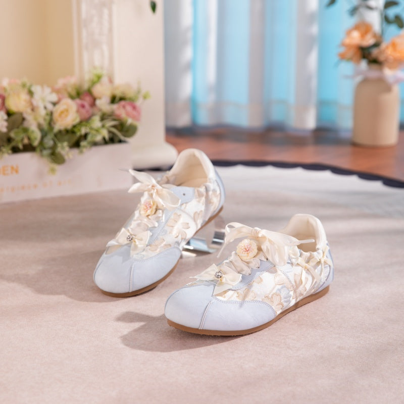 New-style Oriental Aesthetic Flower Embroidery Casual Shoes Women Gym From House Blue 35