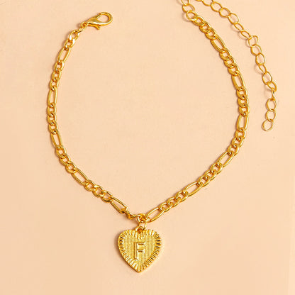 Initial Letter Anklet Gold Color Heart Pendant Foot Bracelets Women Jewelry dealsniper-net F