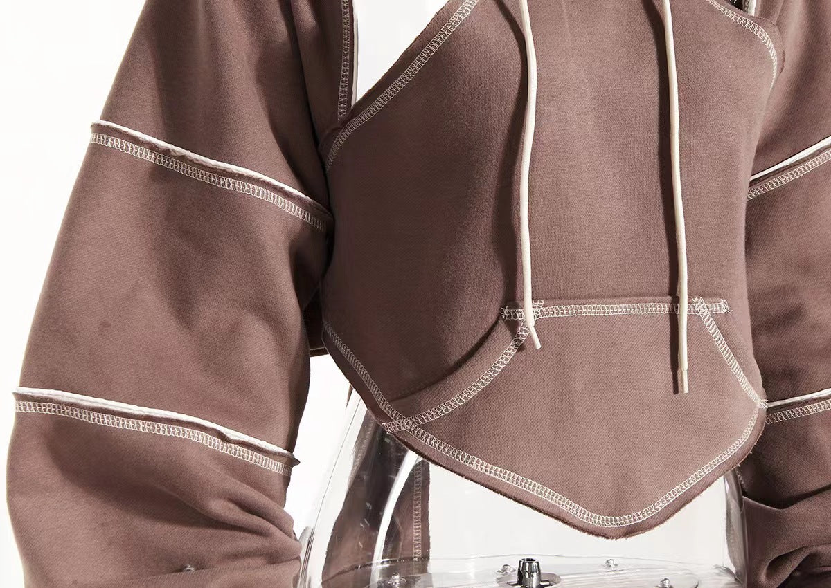 New Color Contrast Bright Line Short Hooded Sweater Women Gym From House