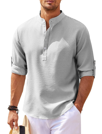 Men's Casual Shirt Long Sleeve Stand Collar Solid Color Shirt Mens Clothing Men dealsniper-net Light Gray 2XL