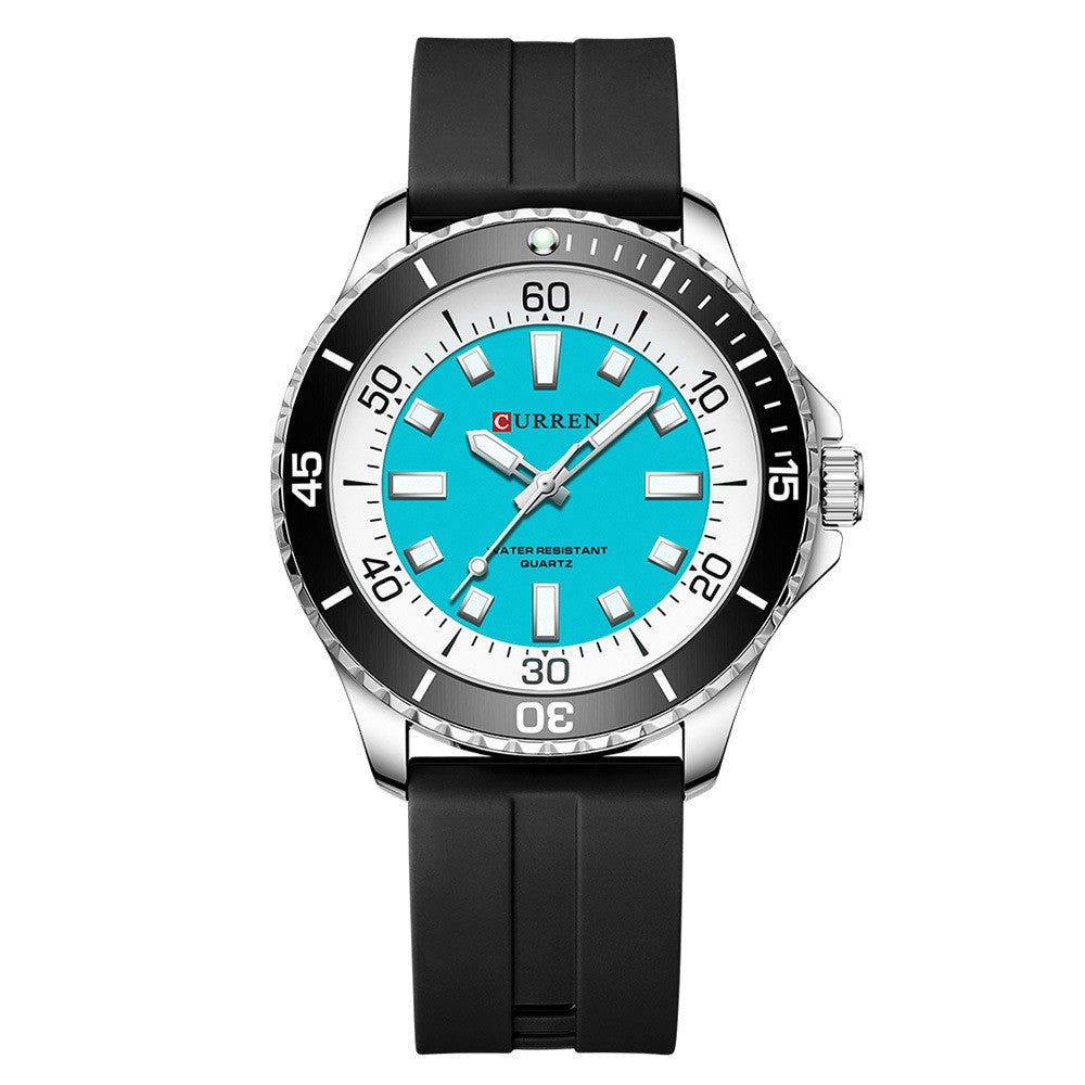 Men's Sports Tape Large Dial Simple Quartz Watch Jewelry DealSniper.net Silver Light Blue