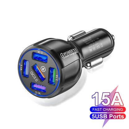 5-port 15A QC3.0 5USB Car Charger Fast Charge Car Charger Electronics DealSniper.net