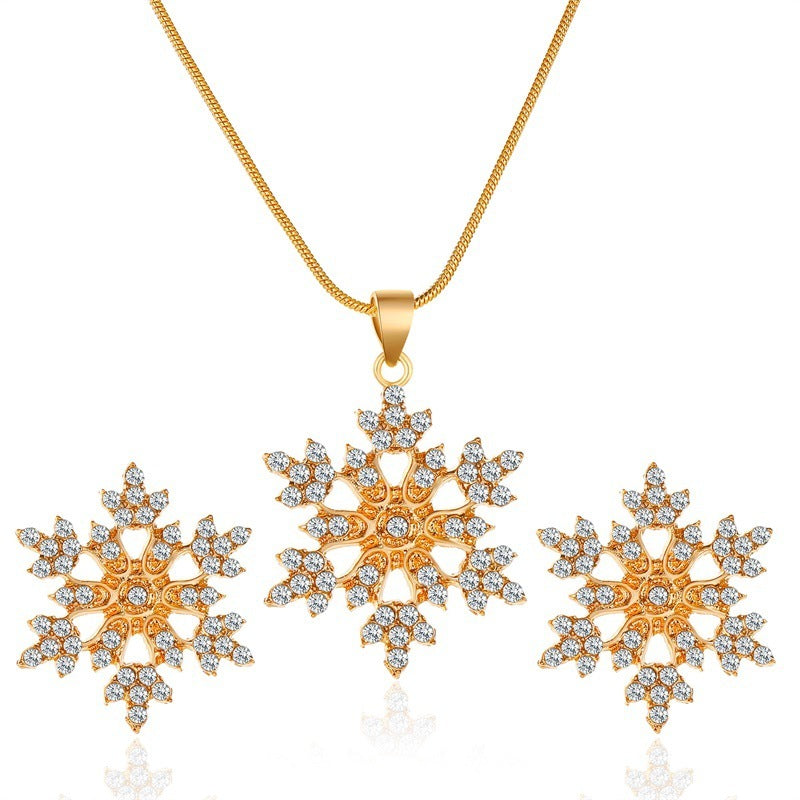 3pcs Snowflake Necklace Set With Rhinestones Jewelry dealsniper-net Gold