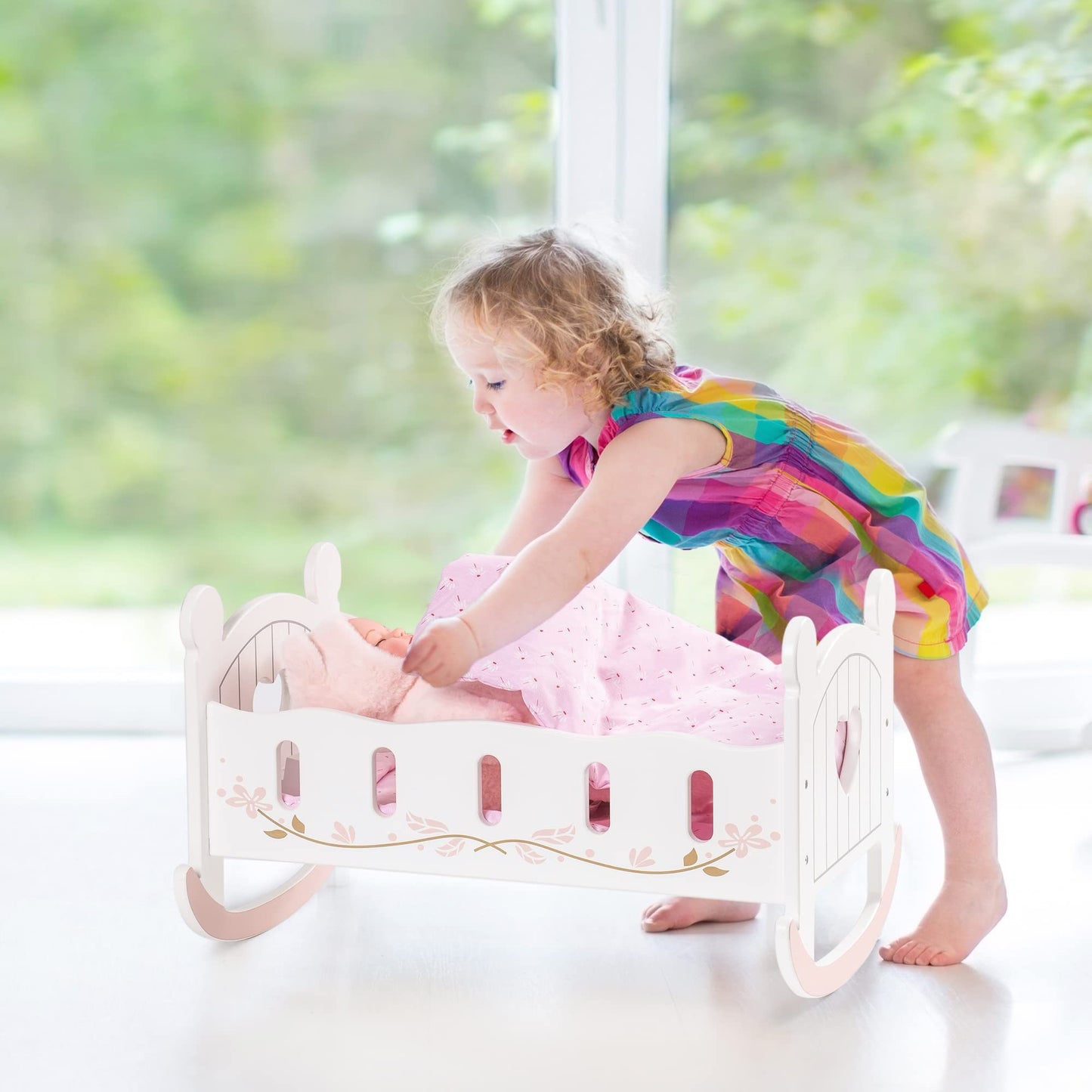 Wooden Doll Cradle Rocking Baby Doll Crib