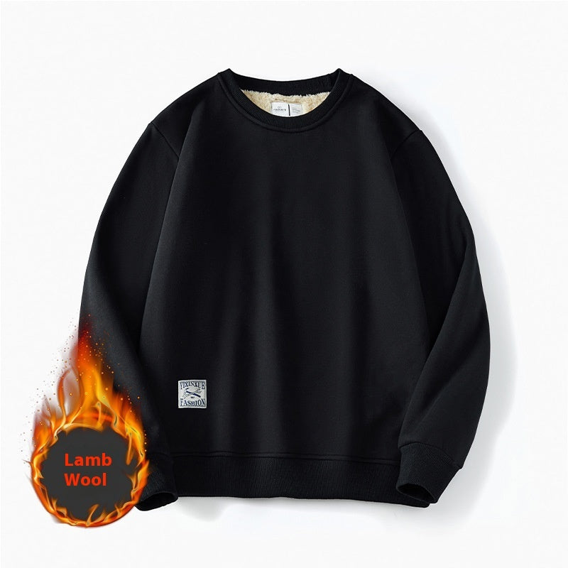Winter Fleece Sweatshirt Warm Round Neck Pullover Top Men DealSniper.net Black 2XL