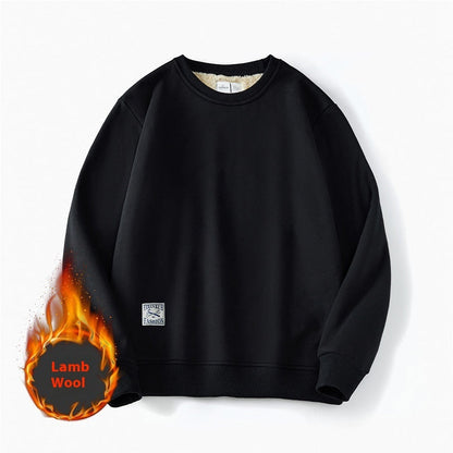 Winter Fleece Sweatshirt Warm Round Neck Pullover Top Men DealSniper.net Black 2XL