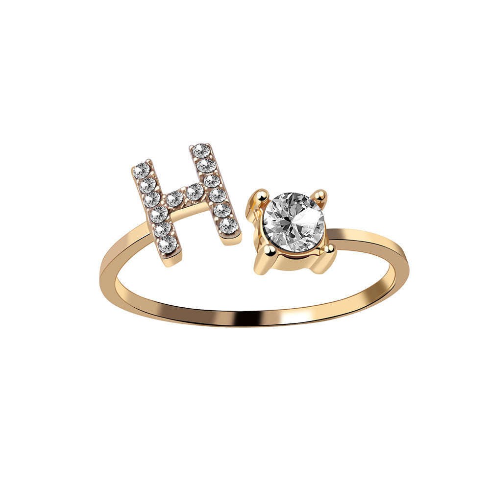 New Design Adjustable 26 Initial Letter Ring Fashion Jewelry For Women Simple Elegant Jewelry Jewelry dealsniper-net 2pcs Gold H