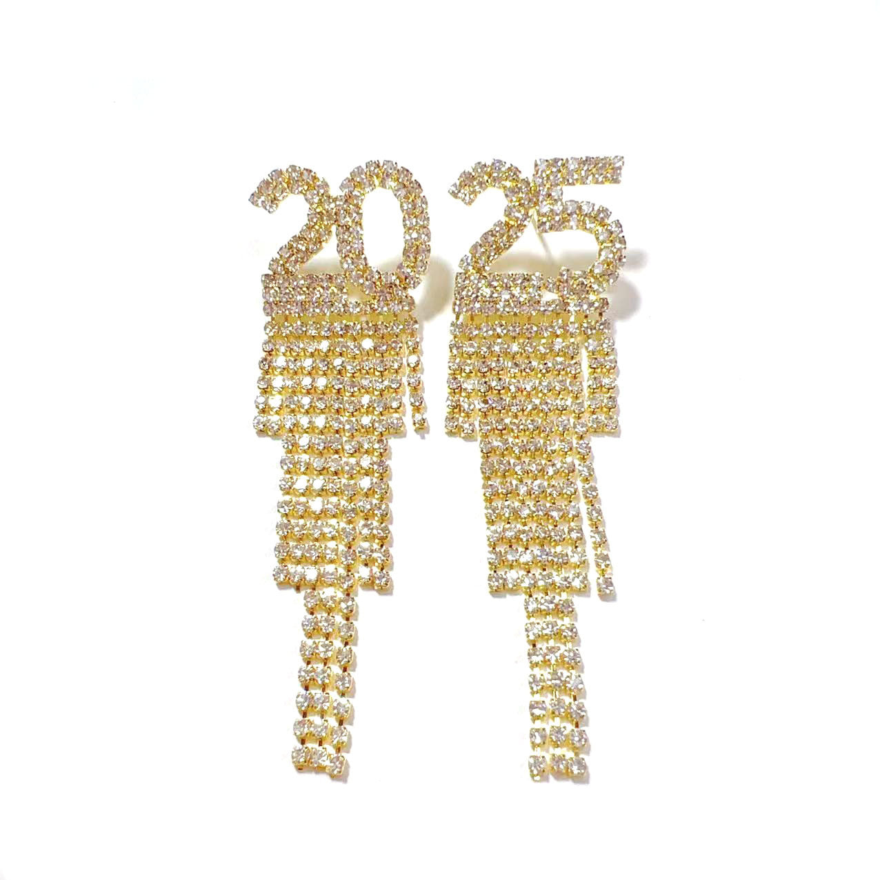 Digital Rhinestone Letter Earrings For New Year Pendant Earrings Jewelry dealsniper-net Gold