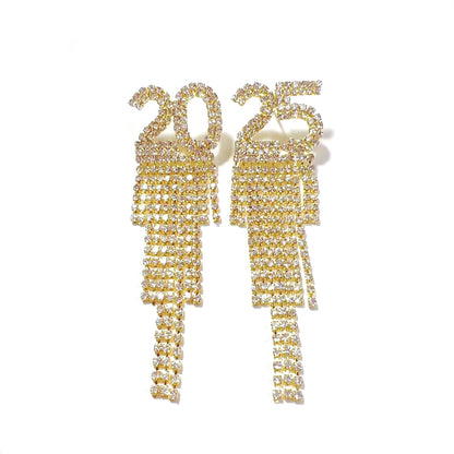 Digital Rhinestone Letter Earrings For New Year Pendant Earrings Jewelry dealsniper-net Gold