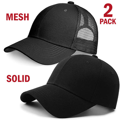 2 Pack Baseball Cap Ball Dad Hat Adjustable Plain Solid Washed Mesh Men Women Men dealsniper-net