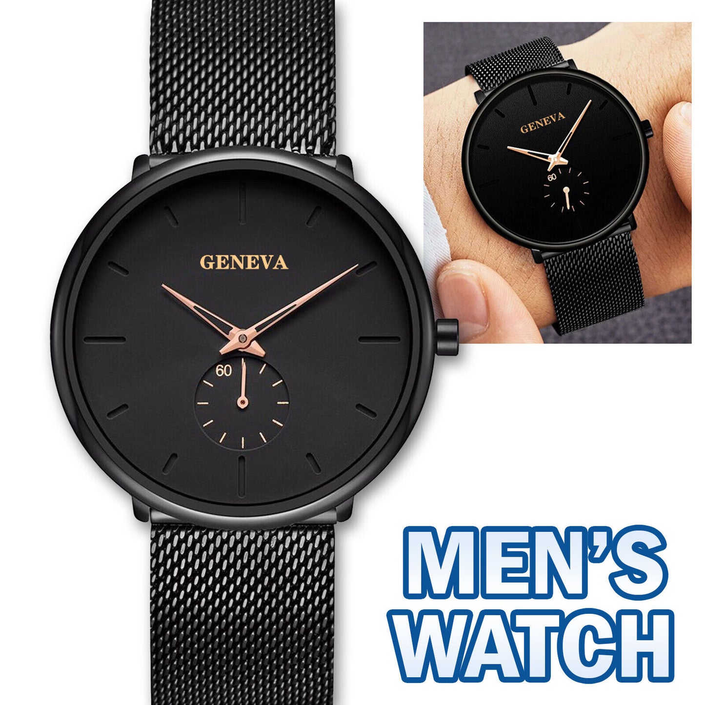 Luxury Men's Quartz Watch Business Stainless Steel Analog Ultra Thin Waterproof Jewelry dealsniper-net Black Wristwatch