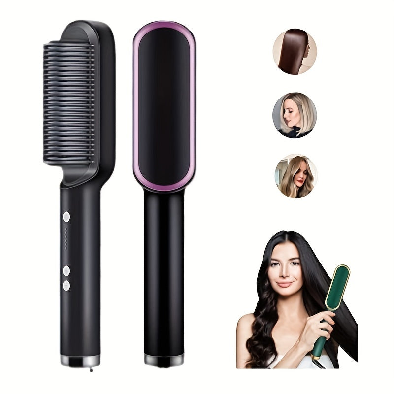 2-in-1 Electric Hair Straightener Brush Hot Comb Adjustment Heat Styling Curler Anti-Scald Comb, 2-in-1 Styling Tool For Long-Lasting Curls And Straight Hair Beauty dealsniper-net Black