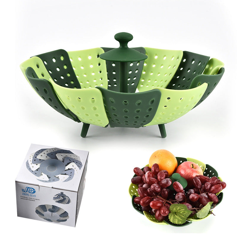 Kitchen Foldable And Retractable Fruit Basket In Plastic Steamer With Handle Kitchen DealSniper.net