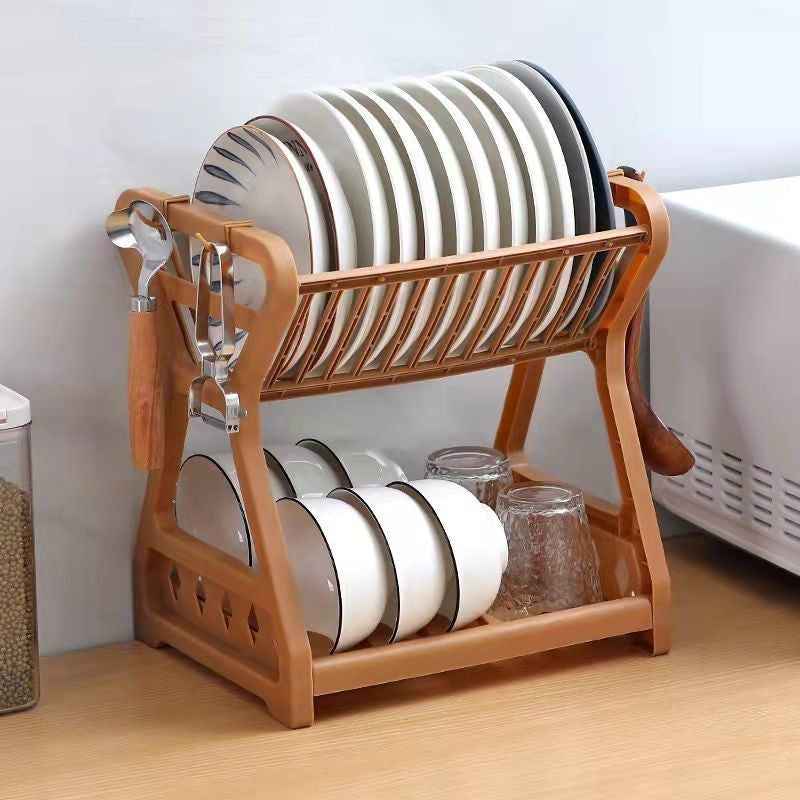 Kitchen Double Stacking Dish Rack Draining Shelf Kitchen dealsniper-net Coffee With Hook