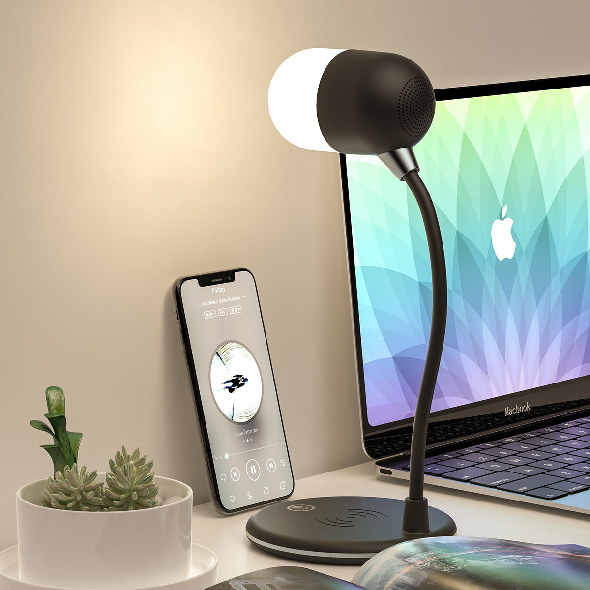 3 IN 1 Desk Lamp With Qi Wireless Charger Bluetooth Speaker House BlenderJuice.com CJ