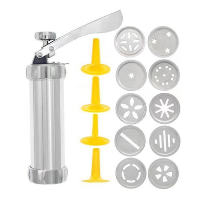 Cookie Press Gun And Icing Set Alloy Churro Kitchen dealsniper-net Silver 10 Pieces