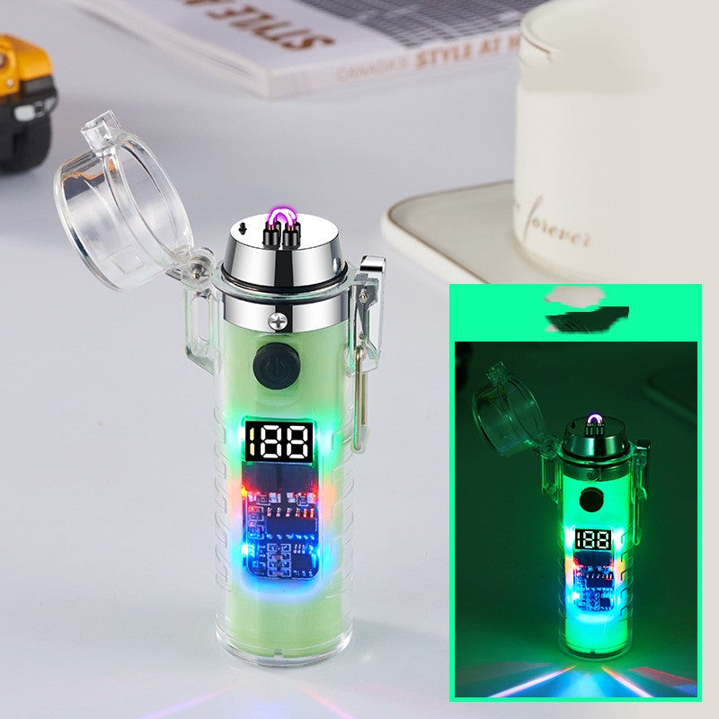 Transparent Shell Dual Arc USB Charging Lighter Outdoor Outdoor dealsniper-net Luminous White HB256 Gift Box